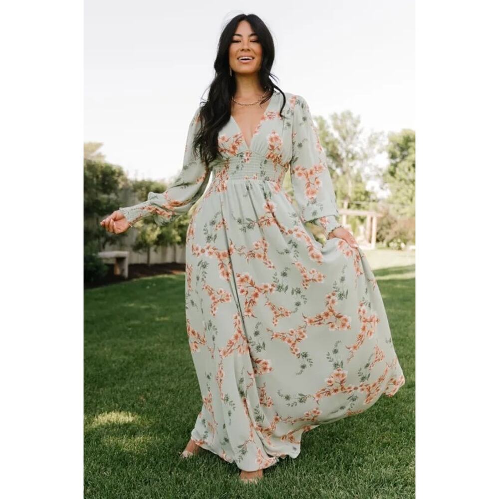 Baltic Born 1X Olivia Green Floral Maxi Dress Ethereal Romantic Boho Cottagecore